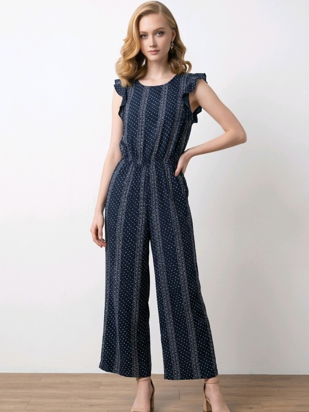 Old Navy Navy & White Polka Dot Wide-Leg Jumpsuit